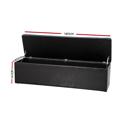Artiss Storage Ottoman Blanket Box 140cm Leather Black-Ottomans-PEROZ Accessories