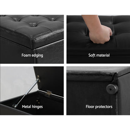 Artiss Storage Ottoman Blanket Box 140cm Leather Black-Ottomans-PEROZ Accessories