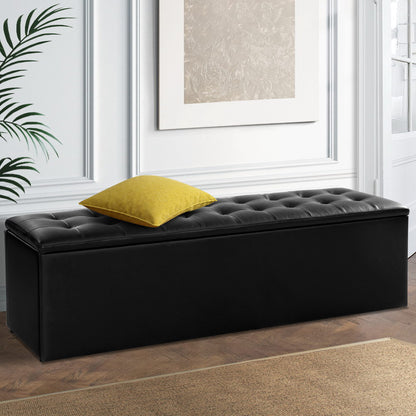 Artiss Storage Ottoman Blanket Box 140cm Leather Black-Ottomans-PEROZ Accessories