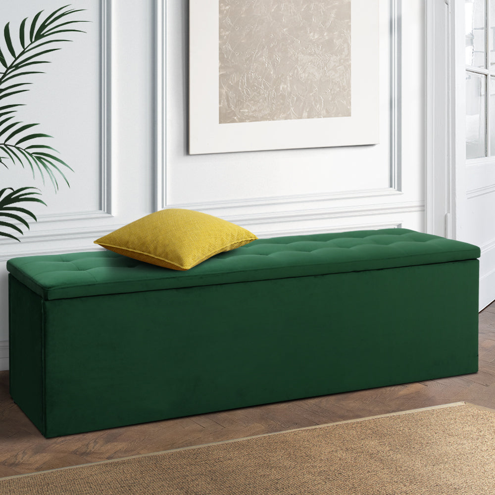 Artiss Storage Ottoman Blanket Box 140cm Velvet Green-Ottomans-PEROZ Accessories