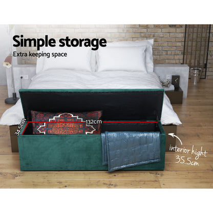 Artiss Storage Ottoman Blanket Box 140cm Velvet Green-Ottomans-PEROZ Accessories