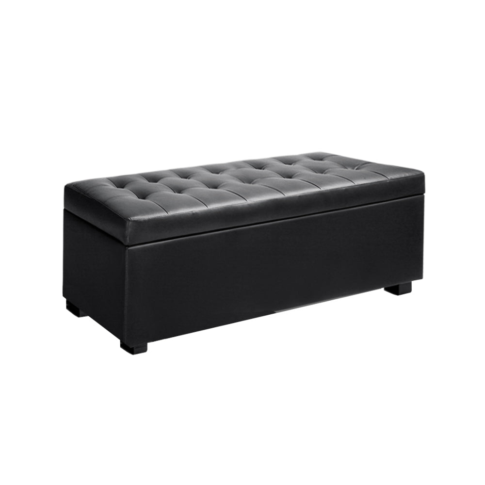 Artiss Storage Ottoman Blanket Box 97cm Leather Black-Furniture &gt; Bedroom-PEROZ Accessories