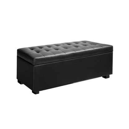 Artiss Storage Ottoman Blanket Box 97cm Leather Black-Furniture &gt; Bedroom-PEROZ Accessories