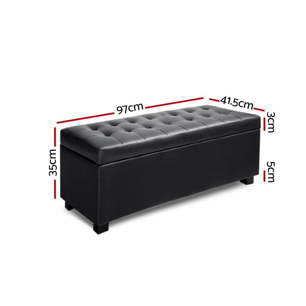 Artiss Storage Ottoman Blanket Box 97cm Leather Black-Furniture &gt; Bedroom-PEROZ Accessories