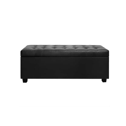 Artiss Storage Ottoman Blanket Box 97cm Leather Black-Furniture &gt; Bedroom-PEROZ Accessories