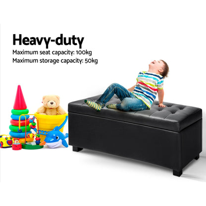 Artiss Storage Ottoman Blanket Box 97cm Leather Black-Furniture &gt; Bedroom-PEROZ Accessories