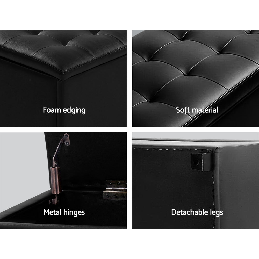 Artiss Storage Ottoman Blanket Box 97cm Leather Black-Furniture &gt; Bedroom-PEROZ Accessories