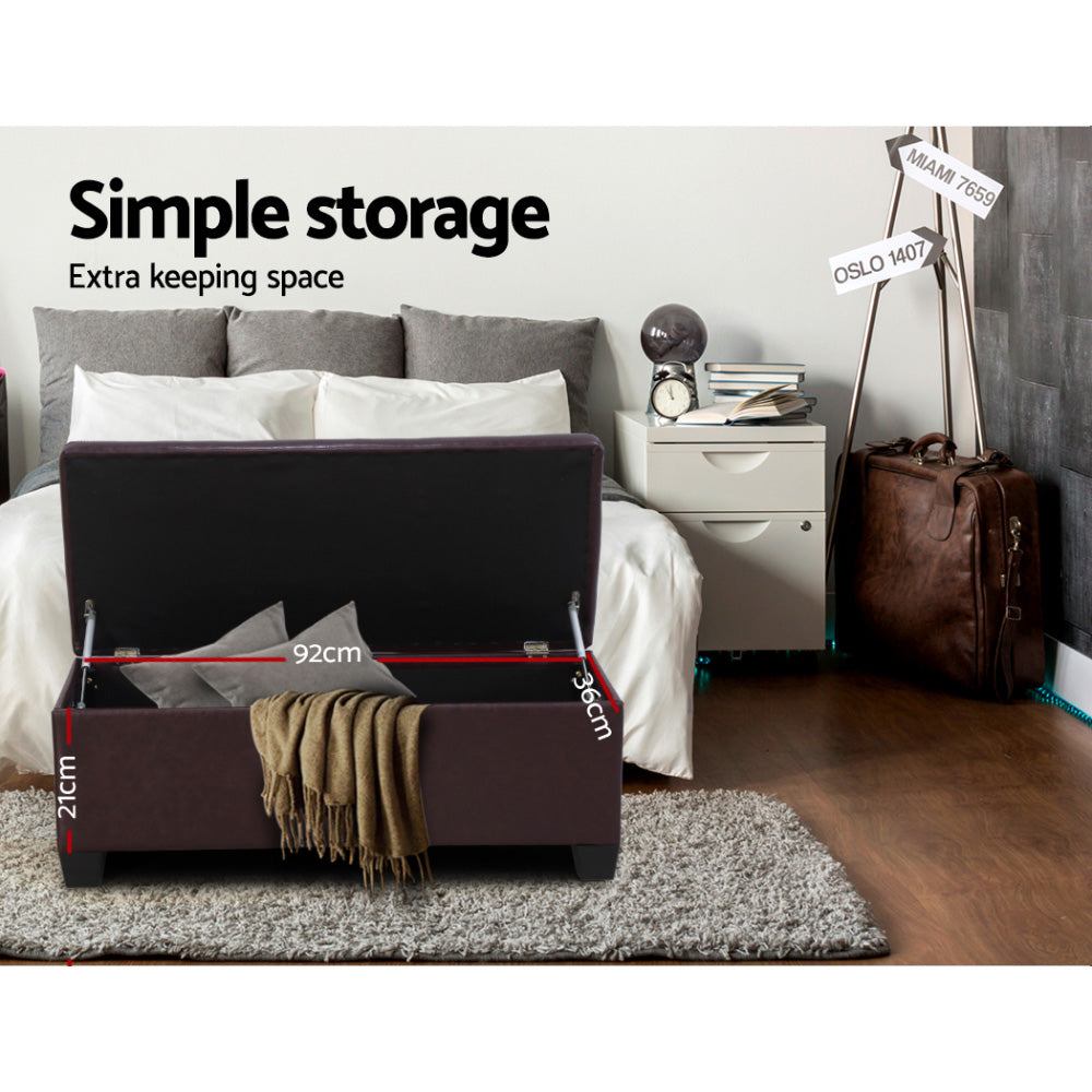 Artiss Storage Ottoman Blanket Box 97cm Leather Brown-Ottomans-PEROZ Accessories