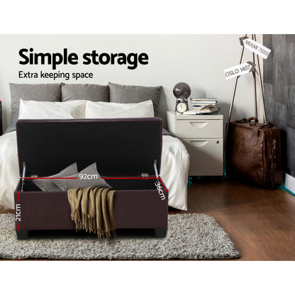 Artiss Storage Ottoman Blanket Box 97cm Leather Brown-Ottomans-PEROZ Accessories