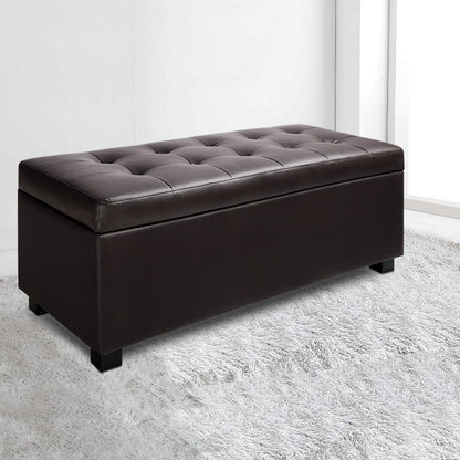 Artiss Storage Ottoman Blanket Box 97cm Leather Brown-Ottomans-PEROZ Accessories