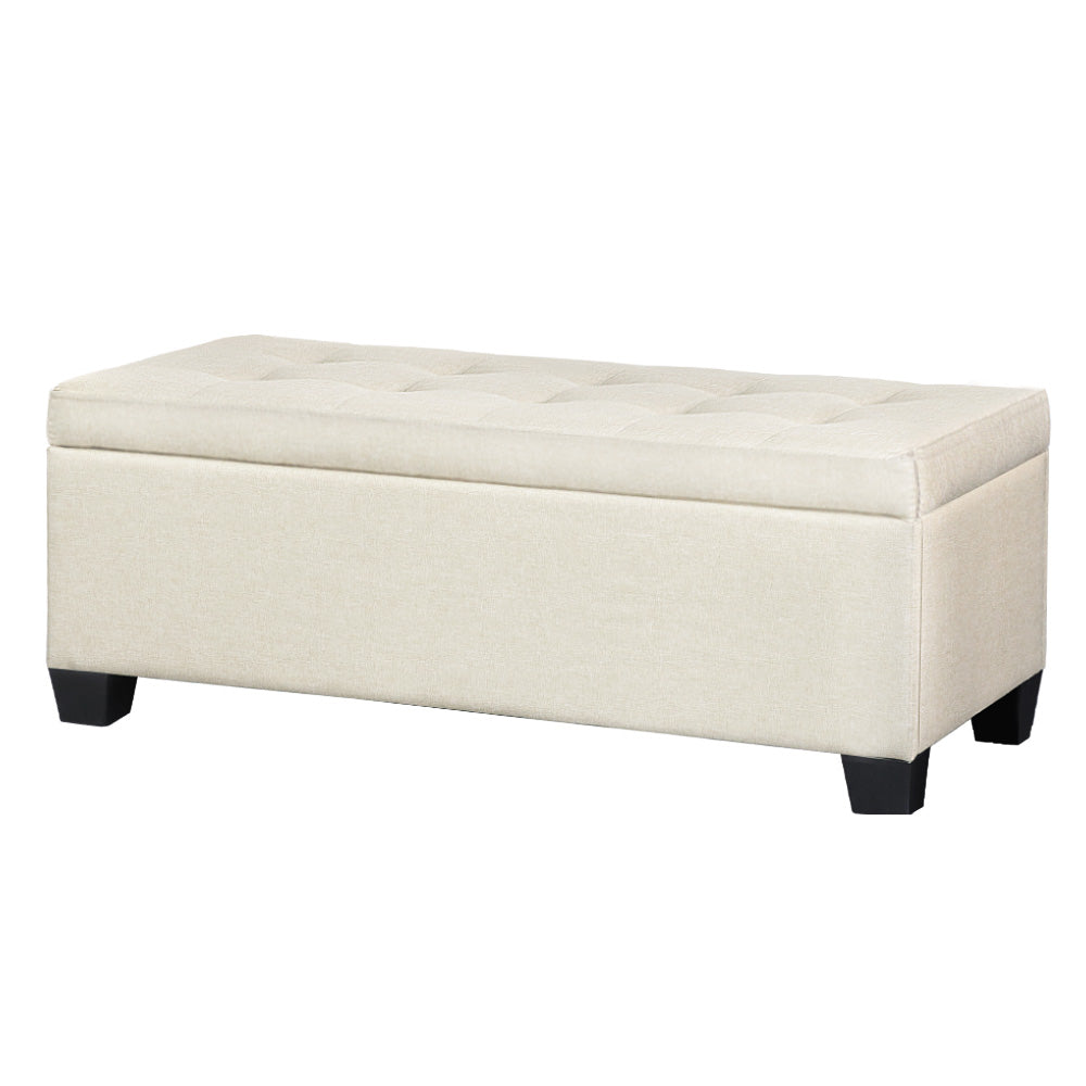 Artiss Storage Ottoman Blanket Box 97cm Linen Beige-Furniture &gt; Bedroom-PEROZ Accessories
