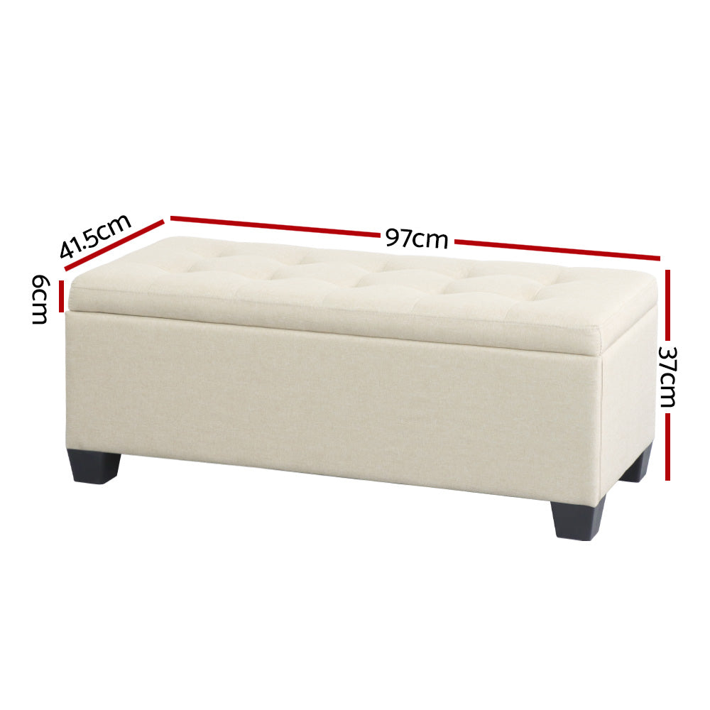 Artiss Storage Ottoman Blanket Box 97cm Linen Beige-Furniture &gt; Bedroom-PEROZ Accessories