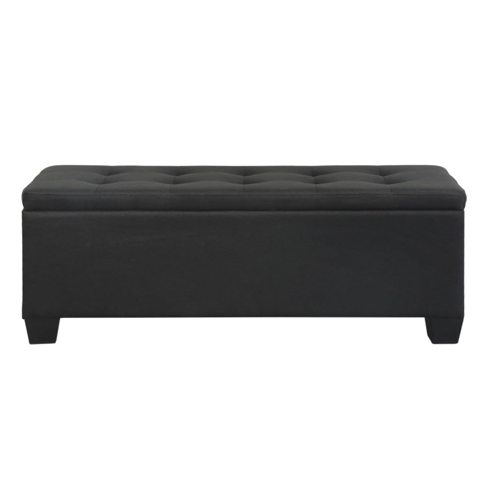 Artiss Storage Ottoman Blanket Box 97cm Linen Black-Ottomans-PEROZ Accessories