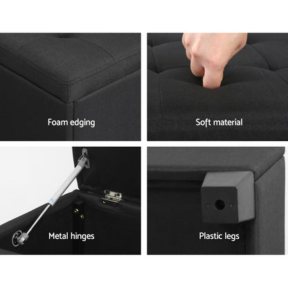 Artiss Storage Ottoman Blanket Box 97cm Linen Black-Ottomans-PEROZ Accessories