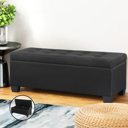 Artiss Storage Ottoman Blanket Box 97cm Linen Black-Ottomans-PEROZ Accessories