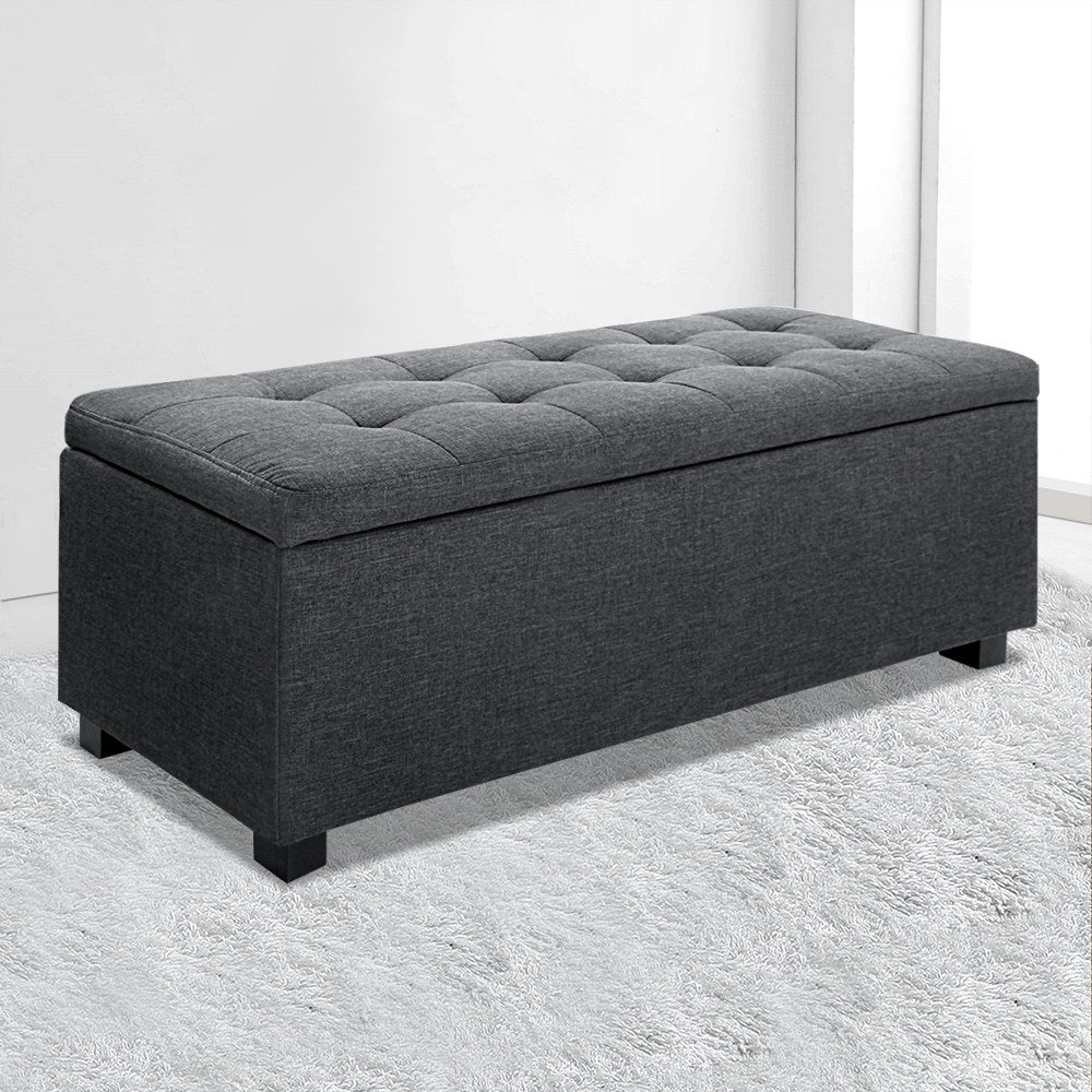 Artiss Storage Ottoman Blanket Box 97cm Linen Charcoal-Furniture &gt; Bedroom-PEROZ Accessories