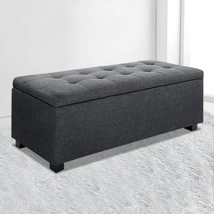 Artiss Storage Ottoman Blanket Box 97cm Linen Charcoal-Furniture &gt; Bedroom-PEROZ Accessories