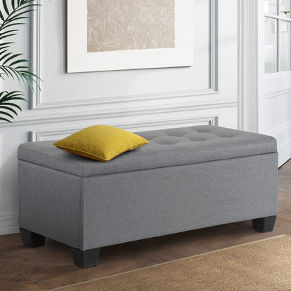 Artiss Storage Ottoman Blanket Box 97cm Linen Grey-Furniture &gt; Bedroom-PEROZ Accessories
