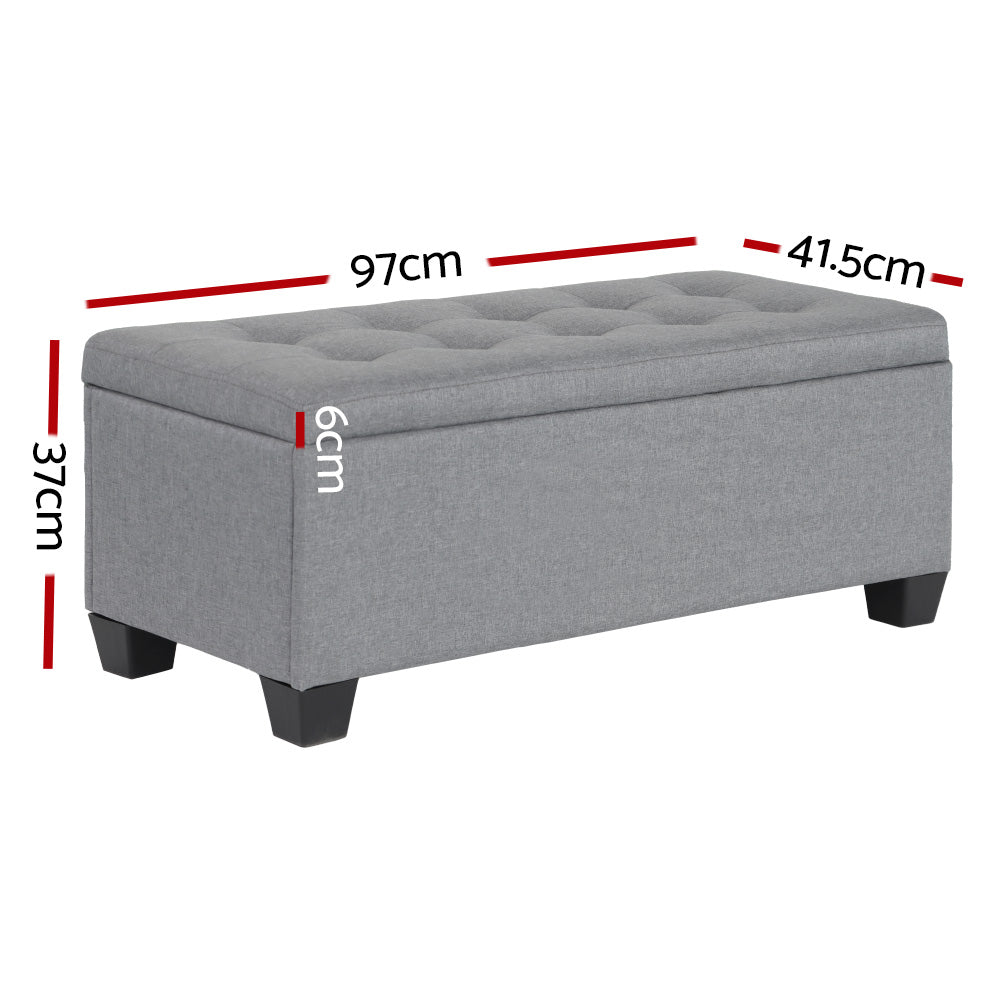 Artiss Storage Ottoman Blanket Box 97cm Linen Grey-Furniture &gt; Bedroom-PEROZ Accessories