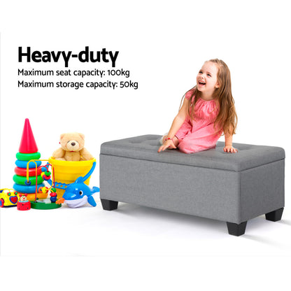Artiss Storage Ottoman Blanket Box 97cm Linen Grey-Furniture &gt; Bedroom-PEROZ Accessories