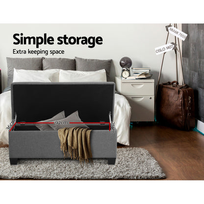 Artiss Storage Ottoman Blanket Box 97cm Linen Grey-Furniture &gt; Bedroom-PEROZ Accessories