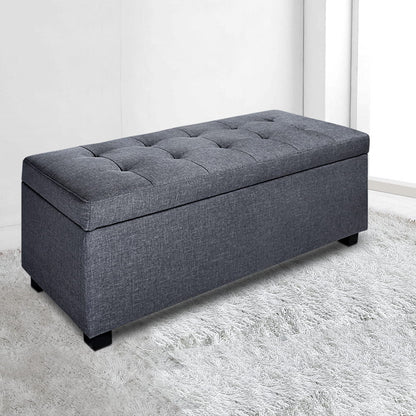 Artiss Storage Ottoman Blanket Box 97cm Linen Grey-Furniture &gt; Bedroom-PEROZ Accessories