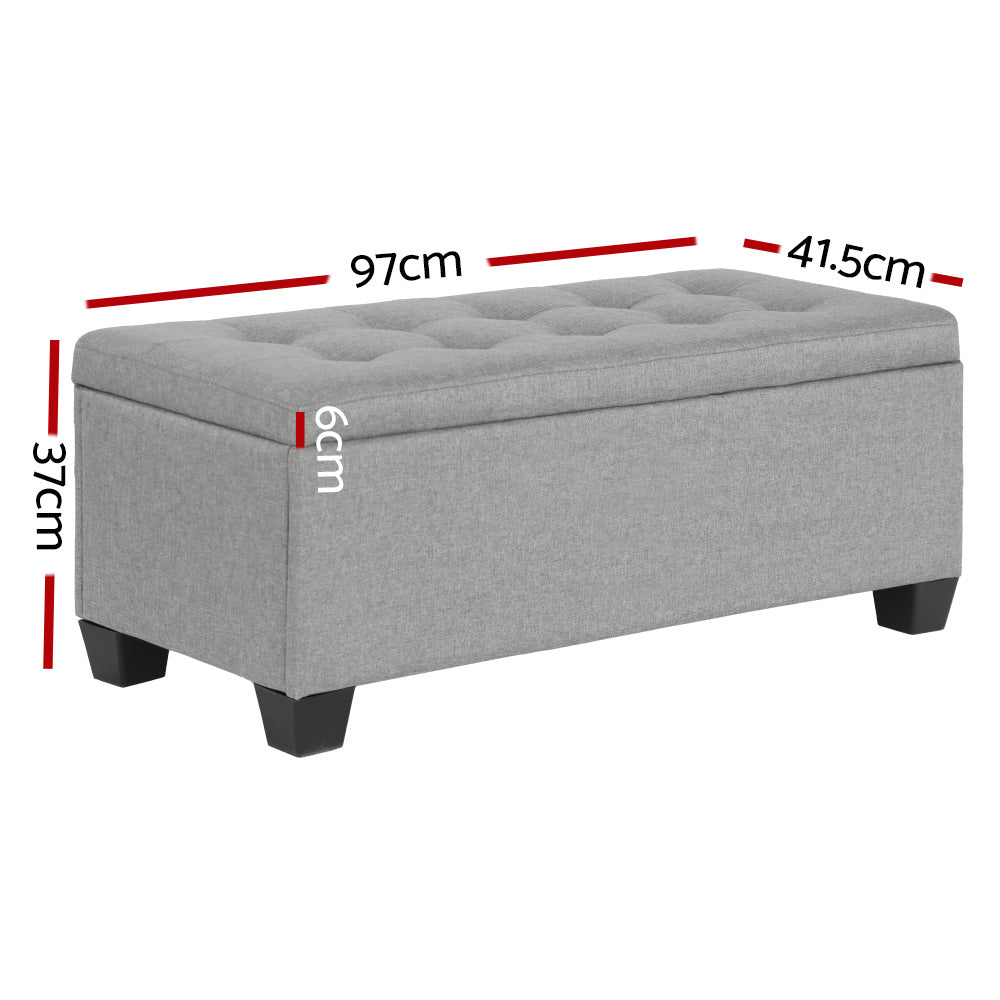 Artiss Storage Ottoman Blanket Box 97cm Linen Light Grey-Ottomans-PEROZ Accessories