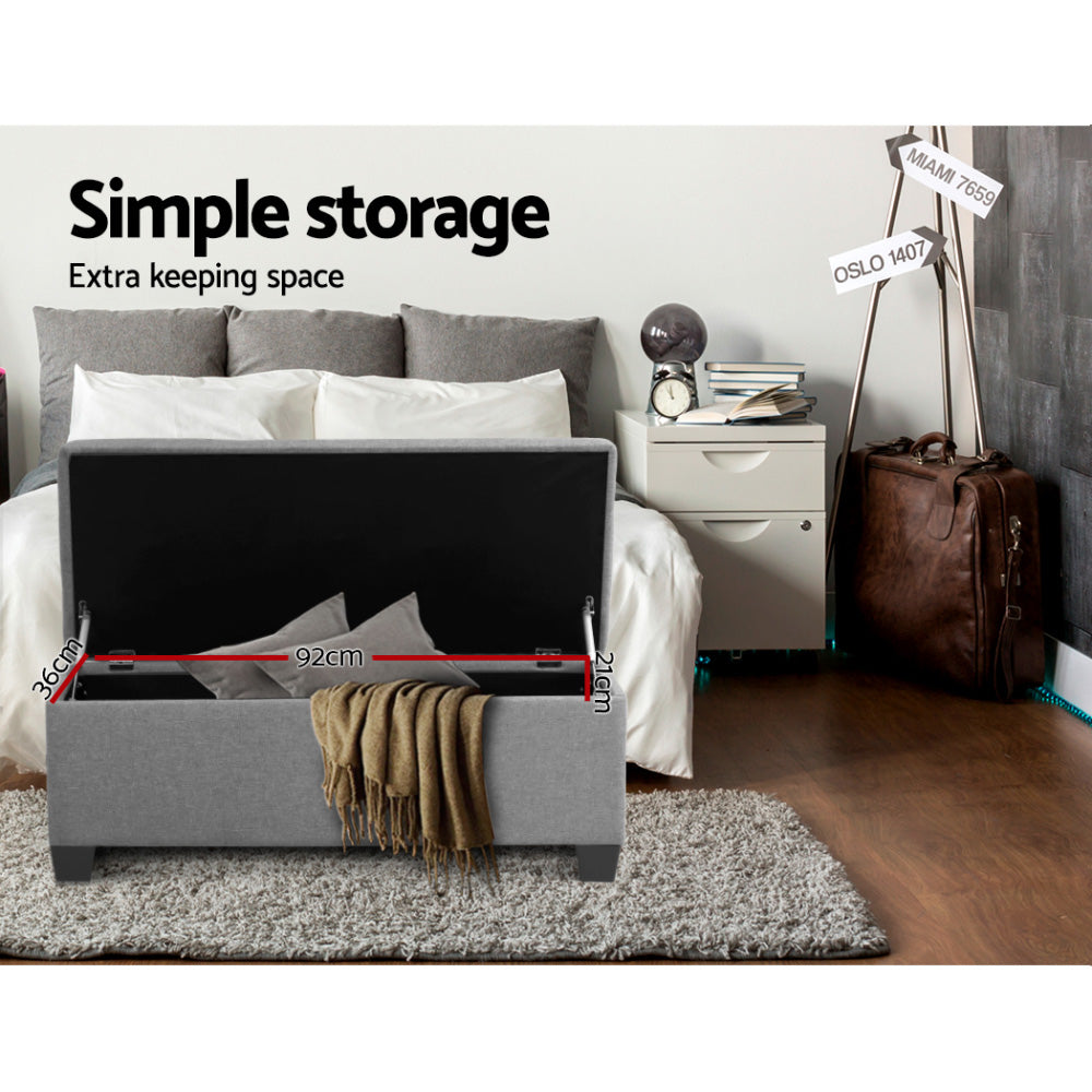 Artiss Storage Ottoman Blanket Box 97cm Linen Light Grey-Ottomans-PEROZ Accessories