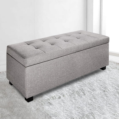 Artiss Storage Ottoman Blanket Box 97cm Linen Light Grey-Ottomans-PEROZ Accessories