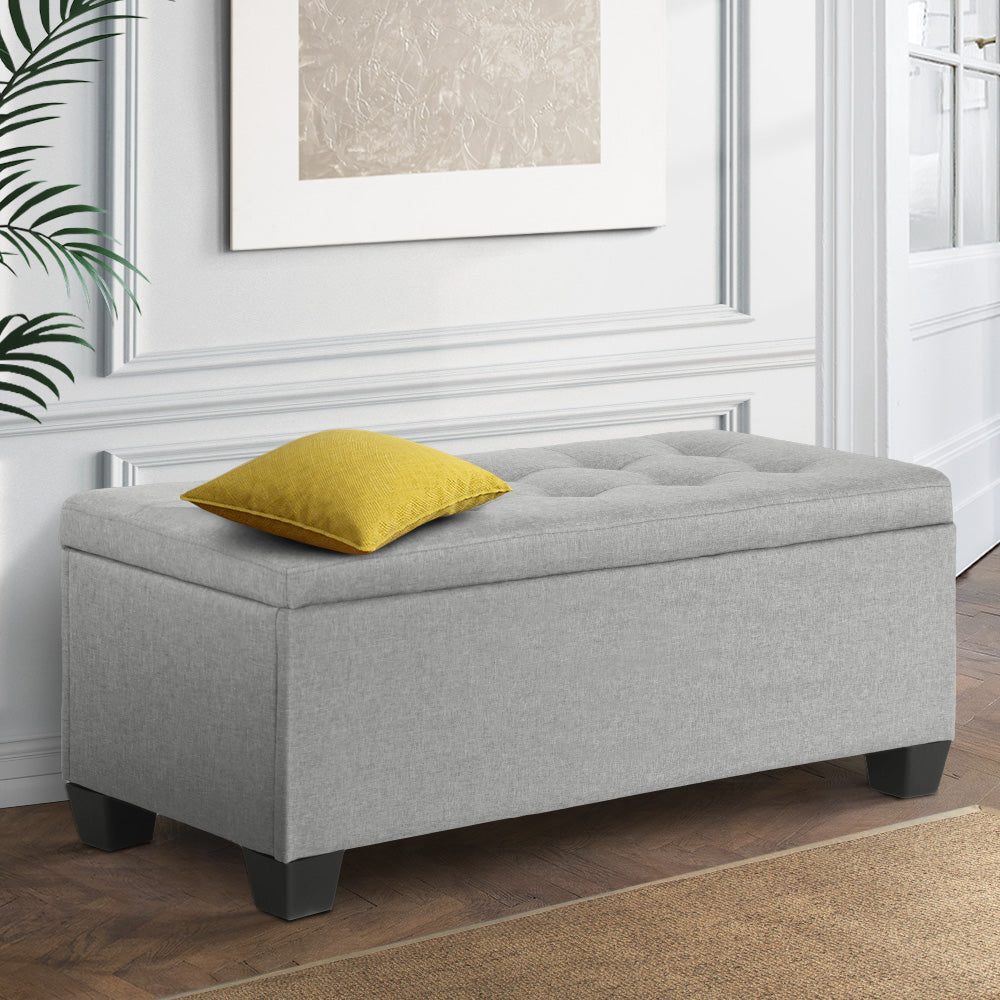 Artiss Storage Ottoman Blanket Box 97cm Linen Light Grey-Ottomans-PEROZ Accessories