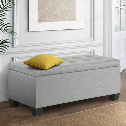Artiss Storage Ottoman Blanket Box 97cm Linen Light Grey-Ottomans-PEROZ Accessories