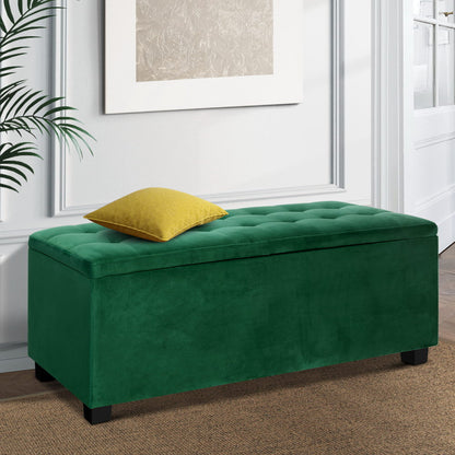 Artiss Storage Ottoman Blanket Box 97cm Velvet Green-Ottomans-PEROZ Accessories