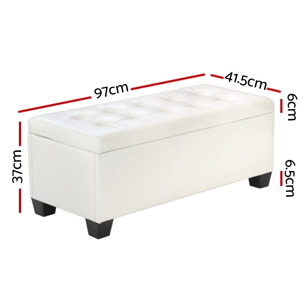 Artiss Storage Ottoman Blanket Box 97cm Leather White-Ottomans-PEROZ Accessories