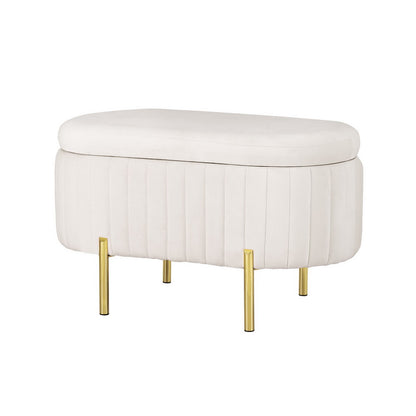 Artiss Storage Ottoman Blanket Box 87cm Velvet Oval White-Furniture &gt; Living Room-PEROZ Accessories