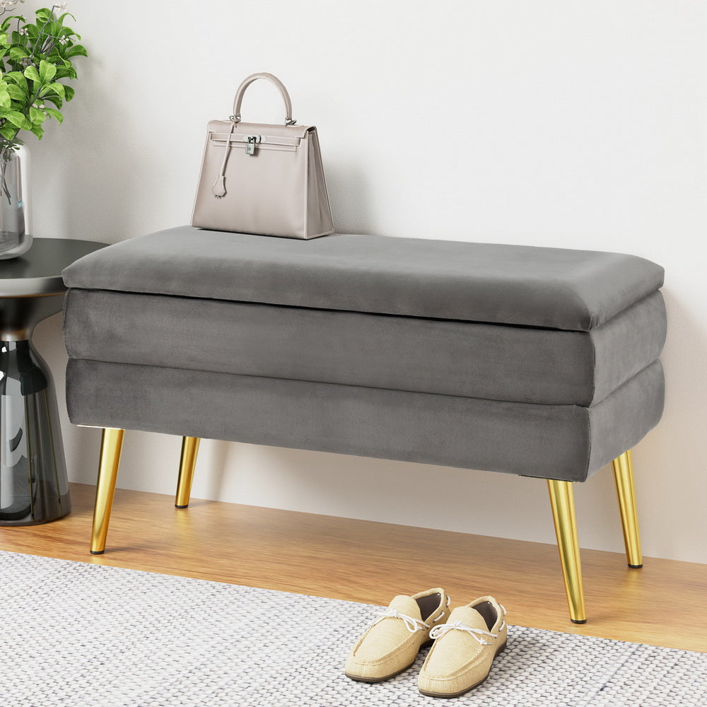 Artiss Ottoman Storage Foot Stool Velvet Grey-Furniture &gt; Living Room-PEROZ Accessories