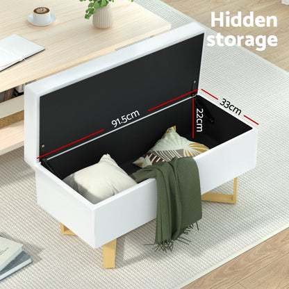 Artiss Storage Ottoman Blanket Box Criss-cross Linen White-Furniture &gt; Living Room &gt; Ottomans &amp; Footstools-PEROZ Accessories