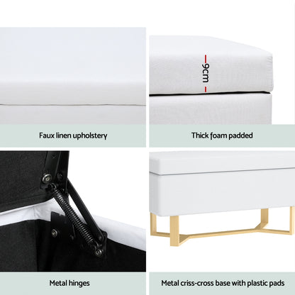 Artiss Storage Ottoman Blanket Box Criss-cross Linen White-Furniture &gt; Living Room &gt; Ottomans &amp; Footstools-PEROZ Accessories