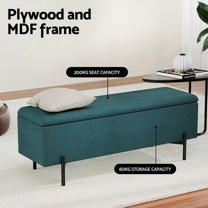 Artiss Storage Ottoman Blanket Box 140cm Velvet Green-Furniture &gt; Living Room &gt; Ottomans &amp; Footstools-PEROZ Accessories