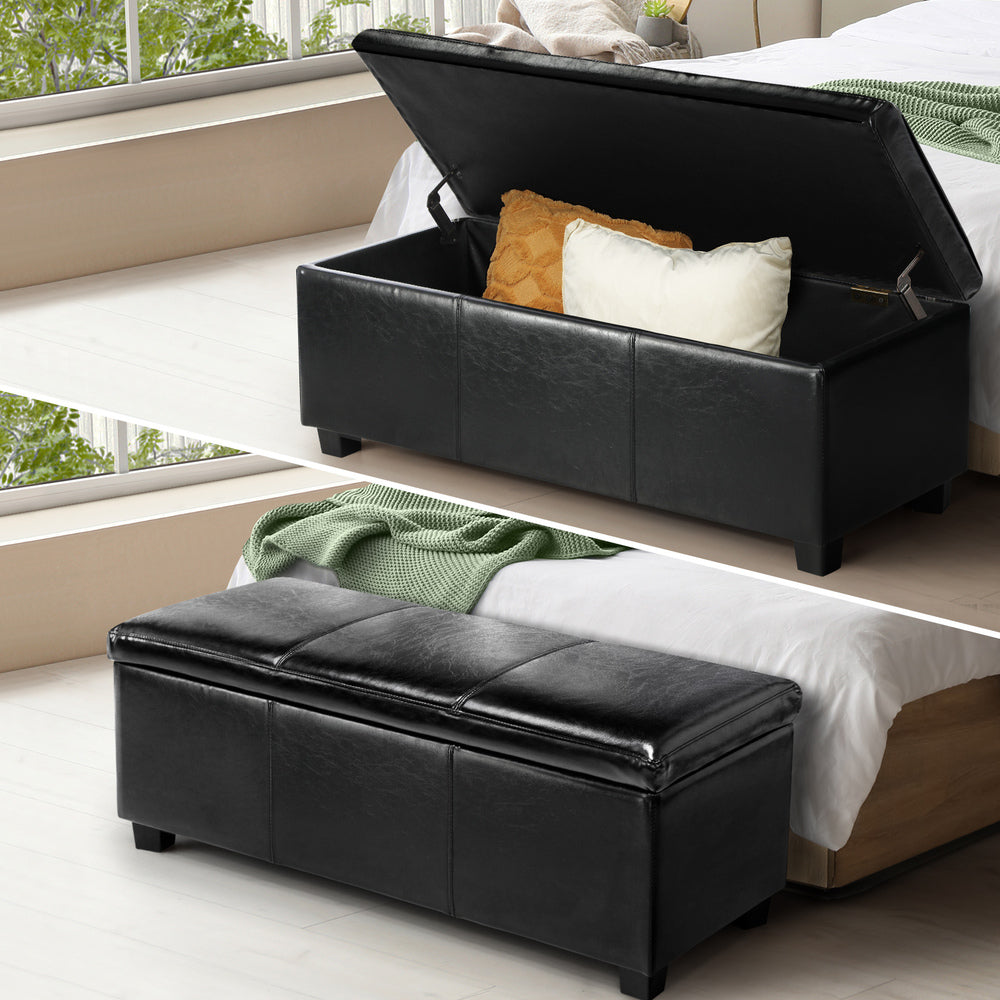 Oikiture Storage Ottoman Blanket Box PU Leather Arm Foot Stool Couch Large-Ottomans-PEROZ Accessories