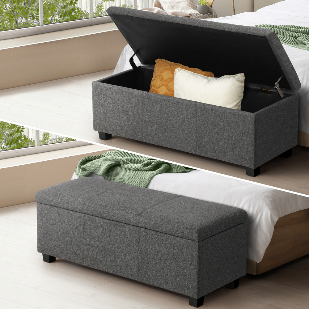 Oikiture Storage Ottoman Blanket Box Linen Fabric Arm Foot Stool Couch Large-Ottomans-PEROZ Accessories