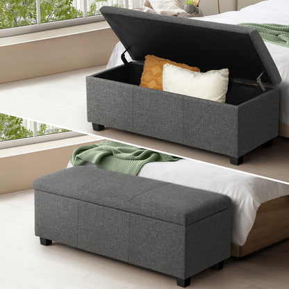 Oikiture Storage Ottoman Blanket Box Linen Fabric Arm Foot Stool Couch Large-Ottomans-PEROZ Accessories