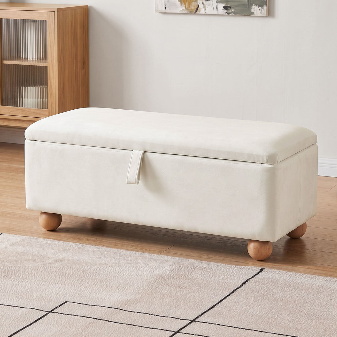 Artiss Storage Ottoman Hidden Bench Velvet Blanket Box Beige 97cm-Furniture > Living Room > Ottomans &amp; Footstools-PEROZ Accessories