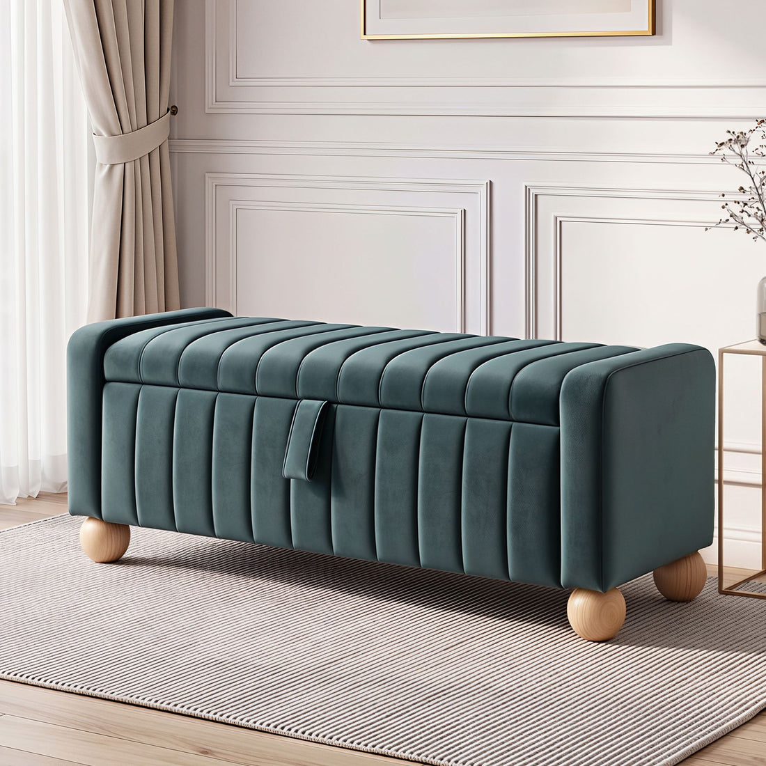 Artiss Storage Ottoman Bench Velvet Blanket Box Stool Footrest Ball Feet Green-Furniture > Living Room > Ottomans &amp; Footstools-PEROZ Accessories