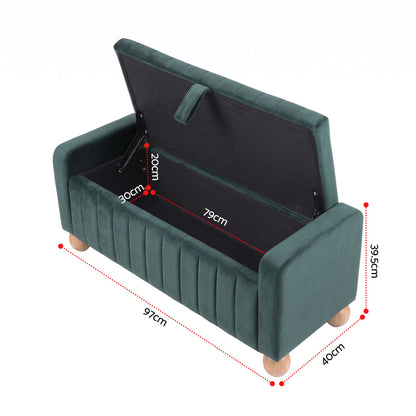 Artiss Storage Ottoman Bench Velvet Blanket Box Stool Footrest Ball Feet Green