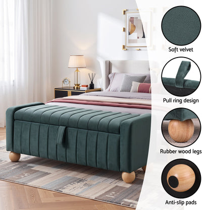 Artiss Storage Ottoman Bench Velvet Blanket Box Stool Footrest Ball Feet Green