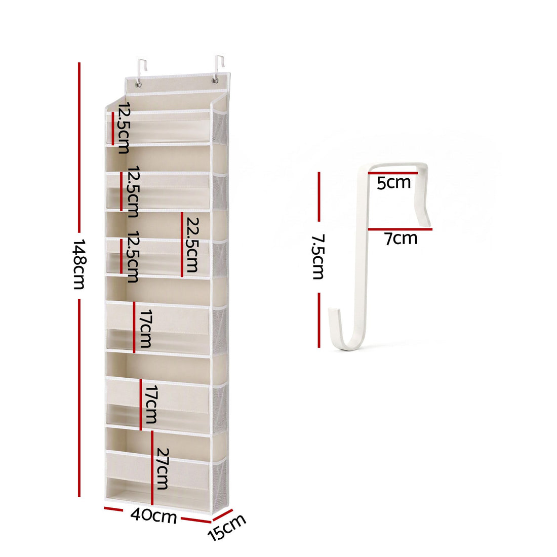 Artiss 2X Over Door Storage Hangers Pantry 6-Tier Organiser Pockets Fabric Beige-Home &amp; Garden > Storage > Clothing &amp; Wardrobe Storage-PEROZ Accessories