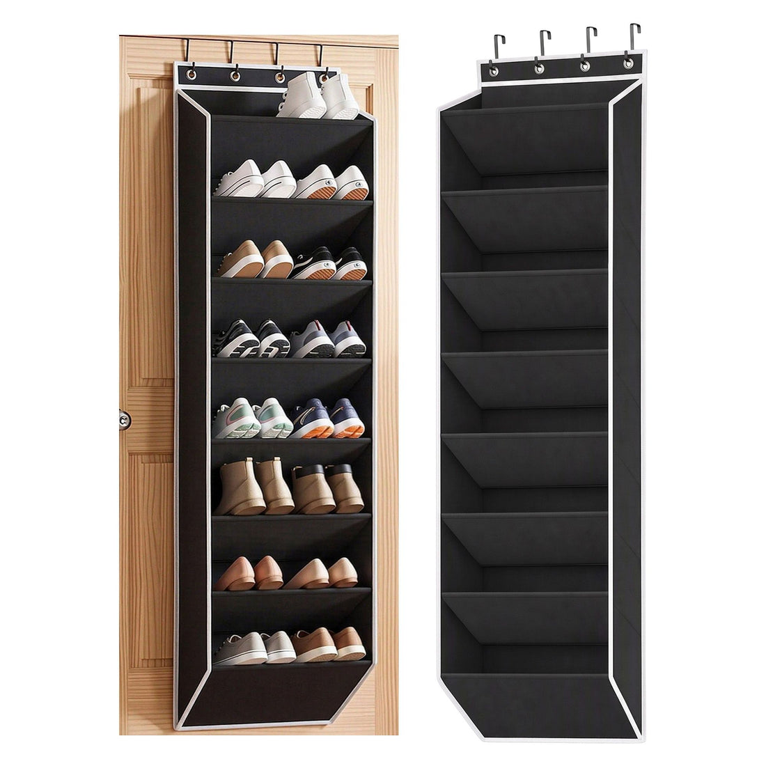 Artiss Over Door Shoe Organiser Storage X2 8-Tier Pantry Hanger Fabric Black-Furniture > Living Room > Shoe Storage-PEROZ Accessories