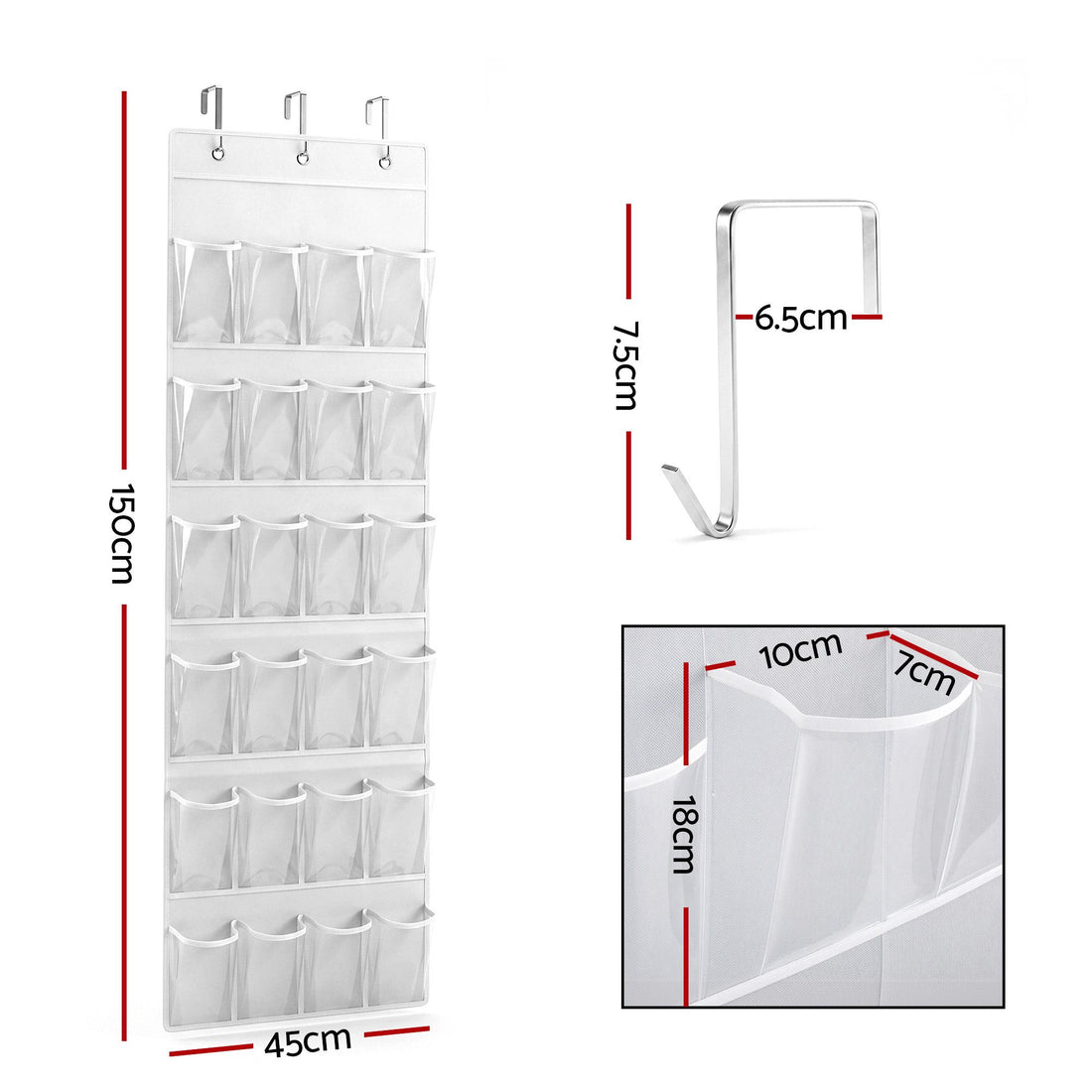 Artiss Over Door Shoe Organiser Storage X2 6-Tier Pantry Hanger 24 Pockets White-Furniture > Living Room > Shoe Storage-PEROZ Accessories