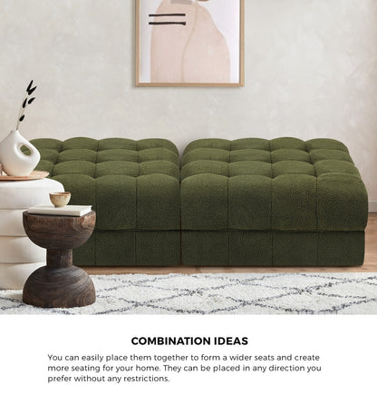 Oikiture 1 Seater Boucle Modular Ottoman Armless TOFU Green-Sofa-PEROZ Accessories