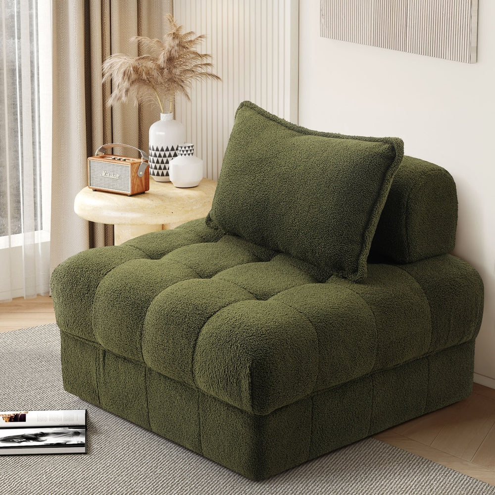 Oikiture 1 Seater Boucle Modular Sofa Armless TOFU Back Green-Sofa-PEROZ Accessories